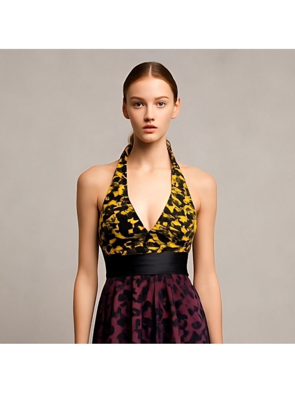 Express Purple Yellow Silk Chiffon Halter Top Size 0